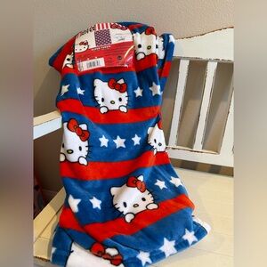 Hello Kitty NWT Red White & Blue Cloud Throw Blanket Stars 4th of‎ July 60x70